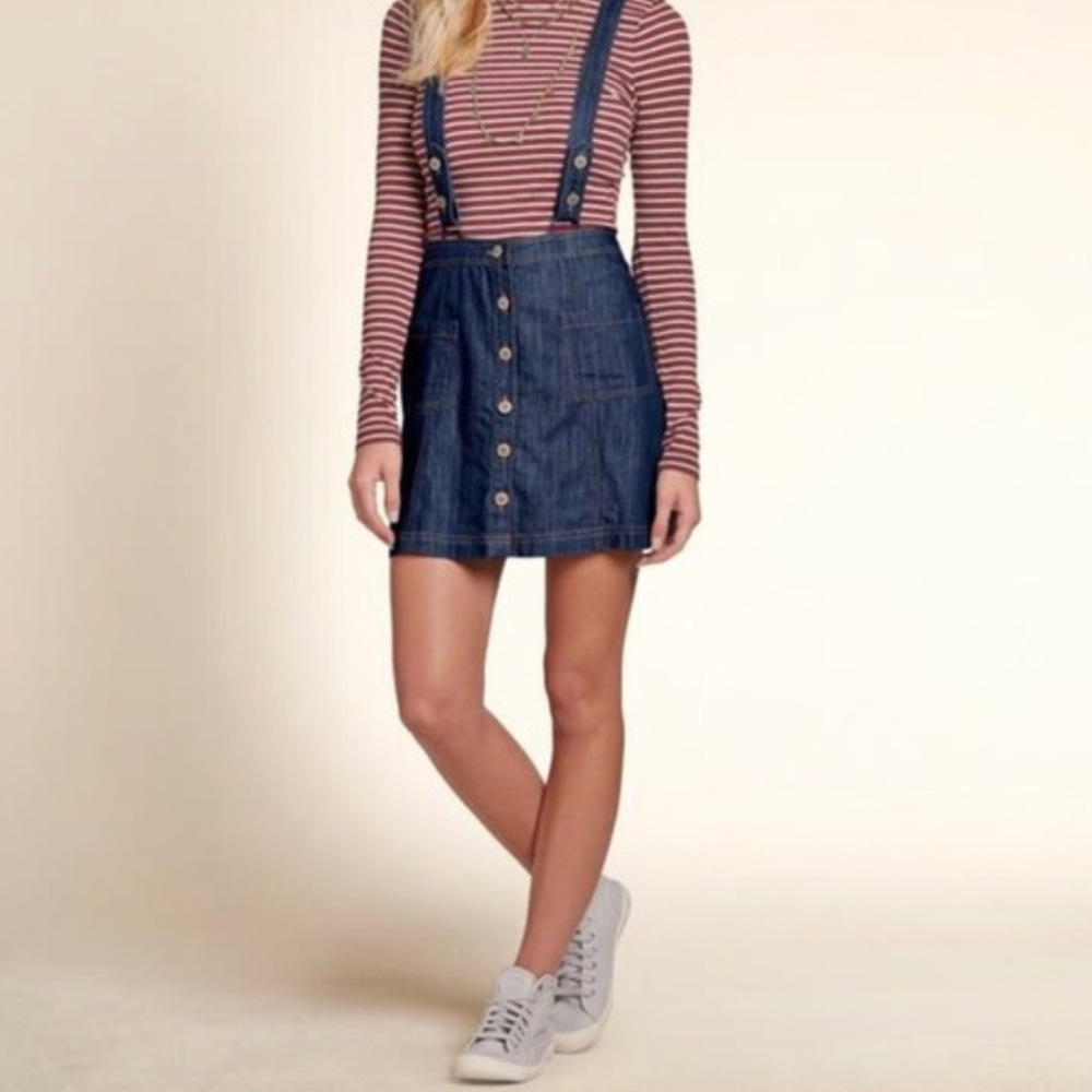 Hollister Overall Denim Skirt blue Cotton Juniors Small Pockets 90's inspired‎